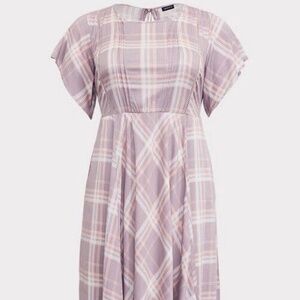 Torrid 2X Lilac Purple & Pink Plaid Challis Skater Dress Keyhole Back-Pockets